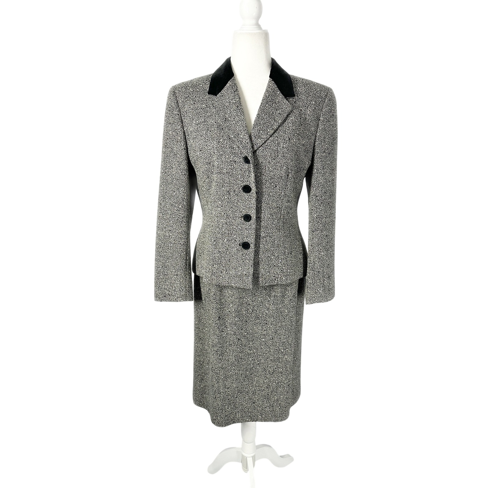 Pendleton Gray Wool Tweed Black Retro Blazer Skirt Suit Women's Size 8/10